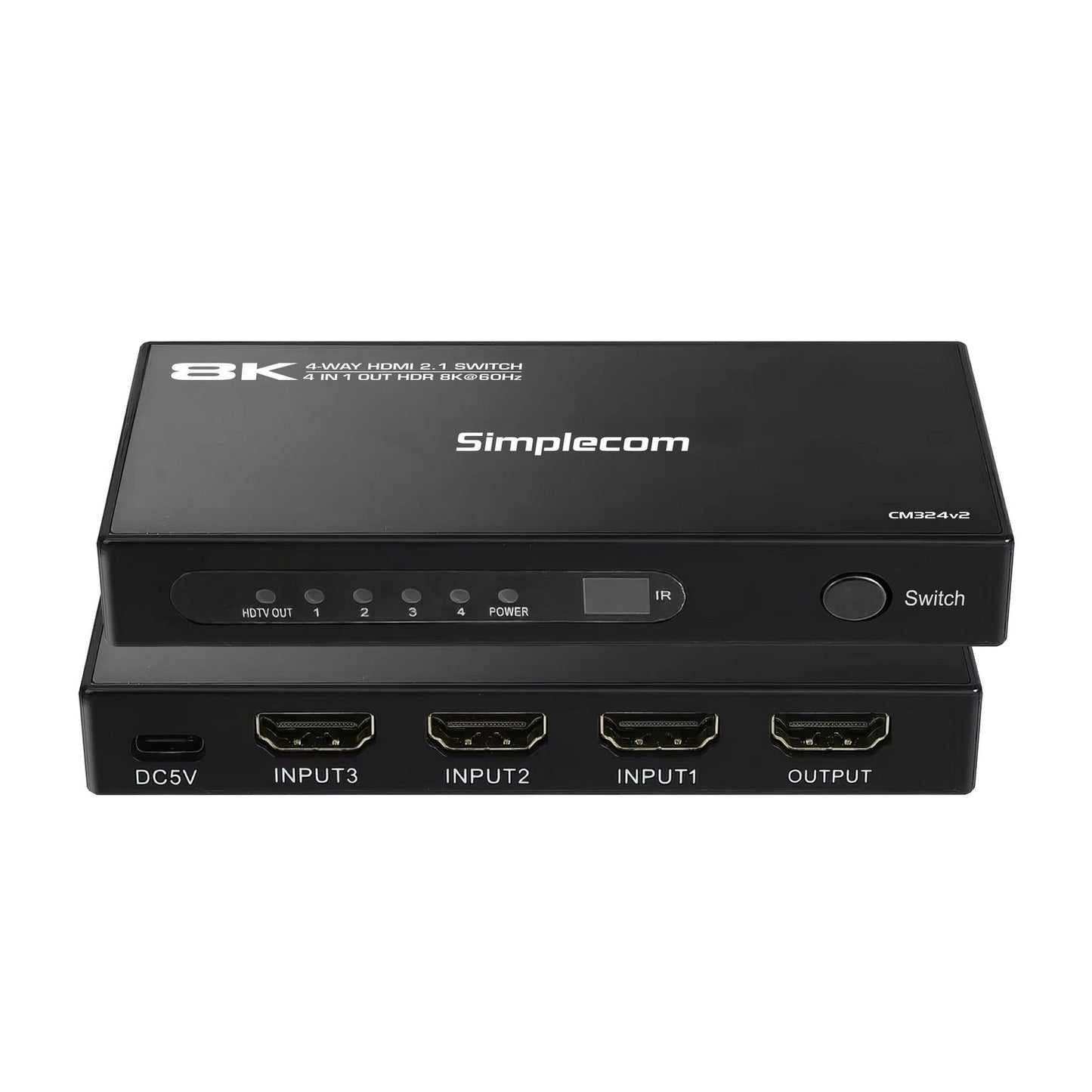 Simplecom CM324v2 4-Port HDMI 2.1 Switch with Remote 4 IN 1 OUT Splitter HDCP 2.3 8K@60Hz Tristar Online