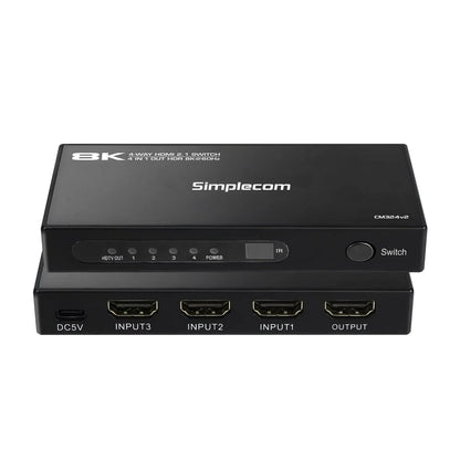 Simplecom CM324v2 4-Port HDMI 2.1 Switch with Remote 4 IN 1 OUT Splitter HDCP 2.3 8K@60Hz Tristar Online