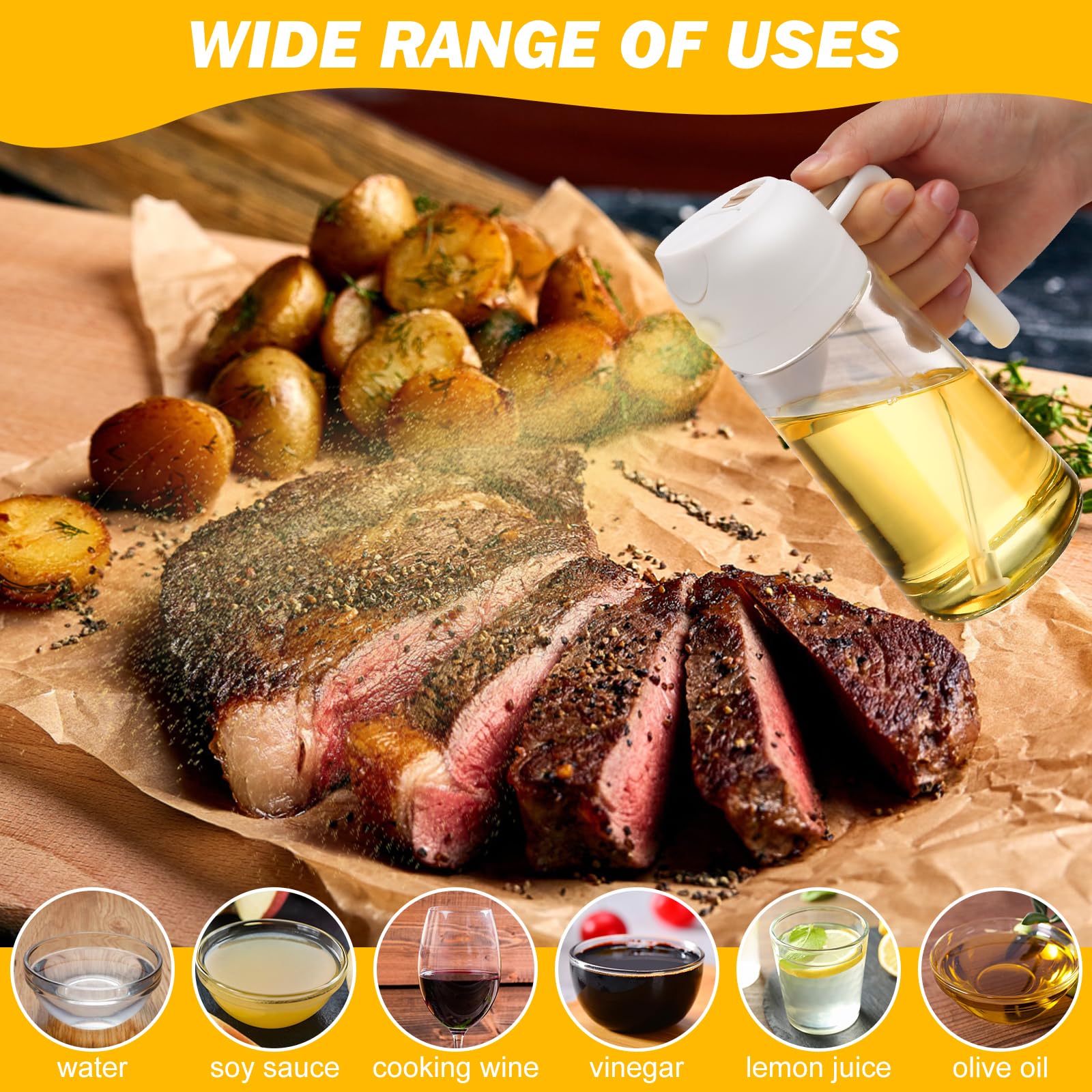 600ml 2 in 1 Glass Oil Sprayer Dispenser Kitchen Sprayz Cooking Baking Oil Bottle BBQ Spray White Tristar Online