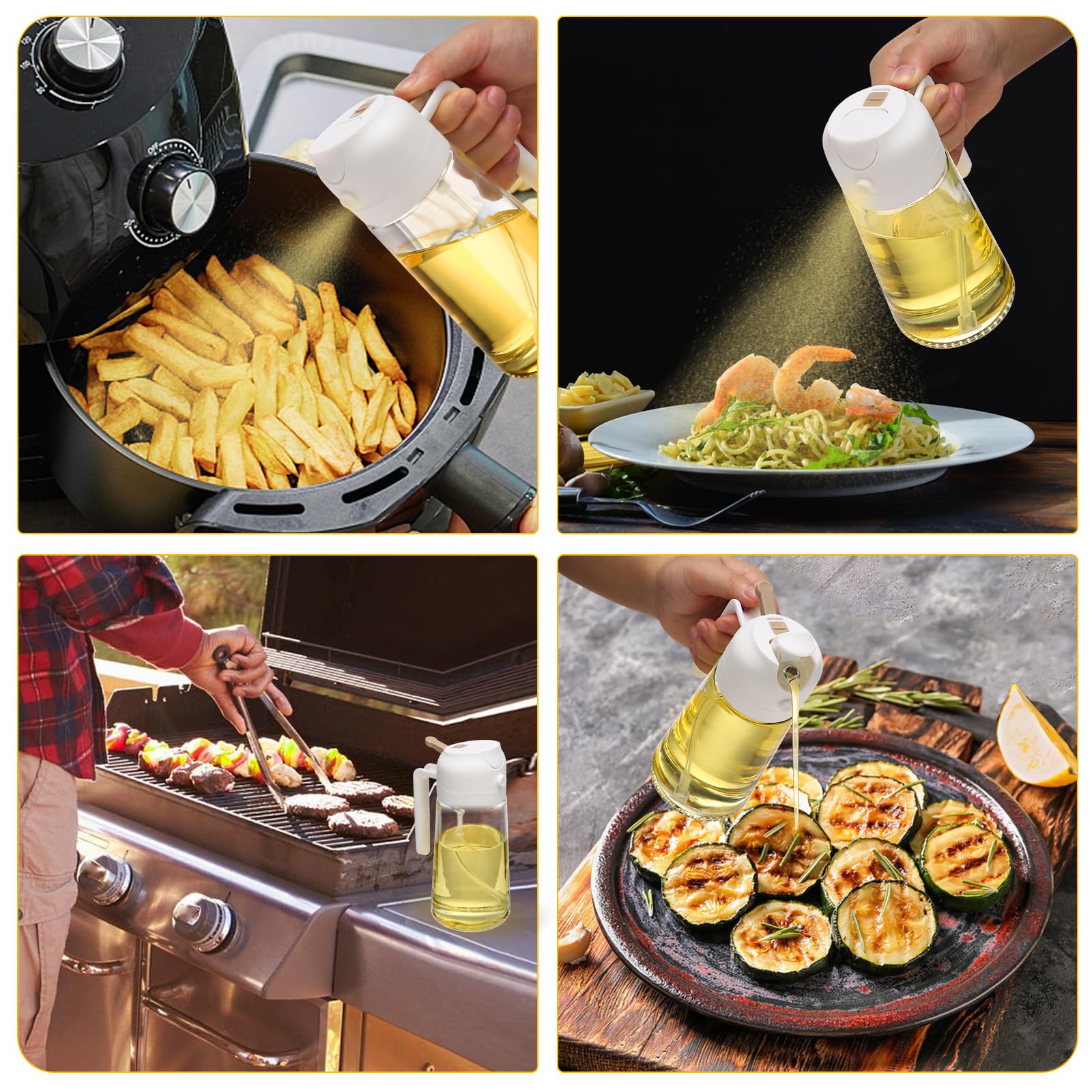 600ml 2 in 1 Glass Oil Sprayer Dispenser Kitchen Sprayz Cooking Baking Oil Bottle BBQ Spray White Tristar Online