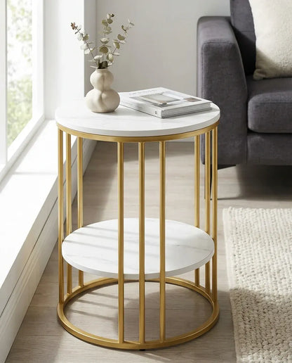 Interior Ave Cleo Gold Two Shelf Stone Side Table