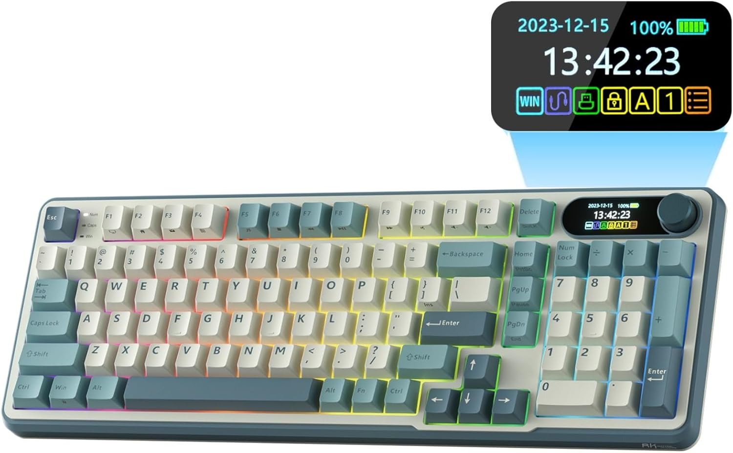 RK ROYAL KLUDGE S98 Mechanical Keyboard w/Smart Display & Knob, Top Mount 96% Wireless Mechanical Keyboard BT/2.4G/USB-C, Hot Swappable, Pale Green Switch 98 Keys Tristar Online