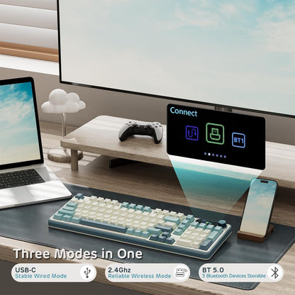 RK ROYAL KLUDGE S98 Mechanical Keyboard w/Smart Display & Knob, Top Mount 96% Wireless Mechanical Keyboard BT/2.4G/USB-C, Hot Swappable, Pale Green Switch 98 Keys Tristar Online