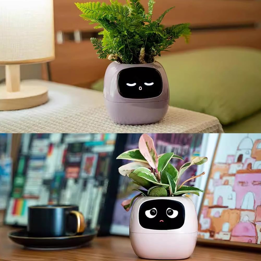 Intelligent Flower Pot, Electronic Bud, Maintenance Plant Assistant, Fun Interactive Flower Pot, Indoor Green Planting Monitoring, LCD Screen Display, Cell Phone APP Connection (Pink) Tristar Online