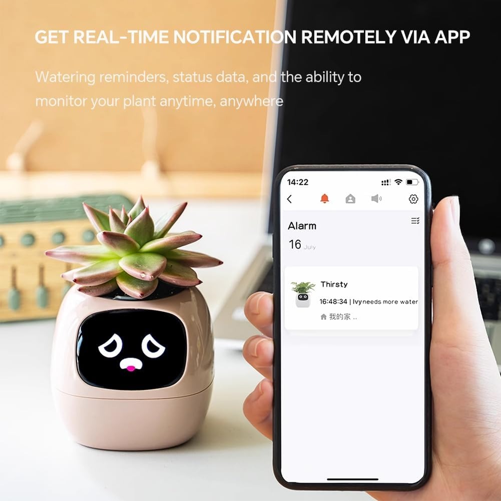 Intelligent Flower Pot, Electronic Bud, Maintenance Plant Assistant, Fun Interactive Flower Pot, Indoor Green Planting Monitoring, LCD Screen Display, Cell Phone APP Connection (White) Tristar Online