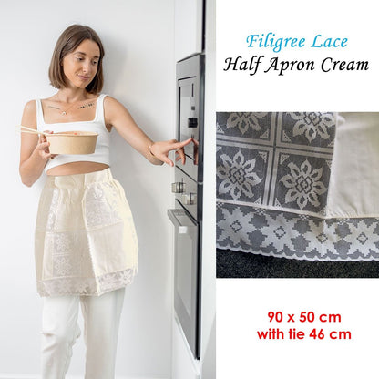 Filigree Lace Half Apron Cream 90 x 50cm