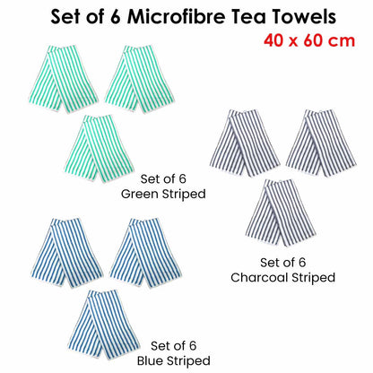 Set of 6 Microfibre Striped Tea Towels Charcoal