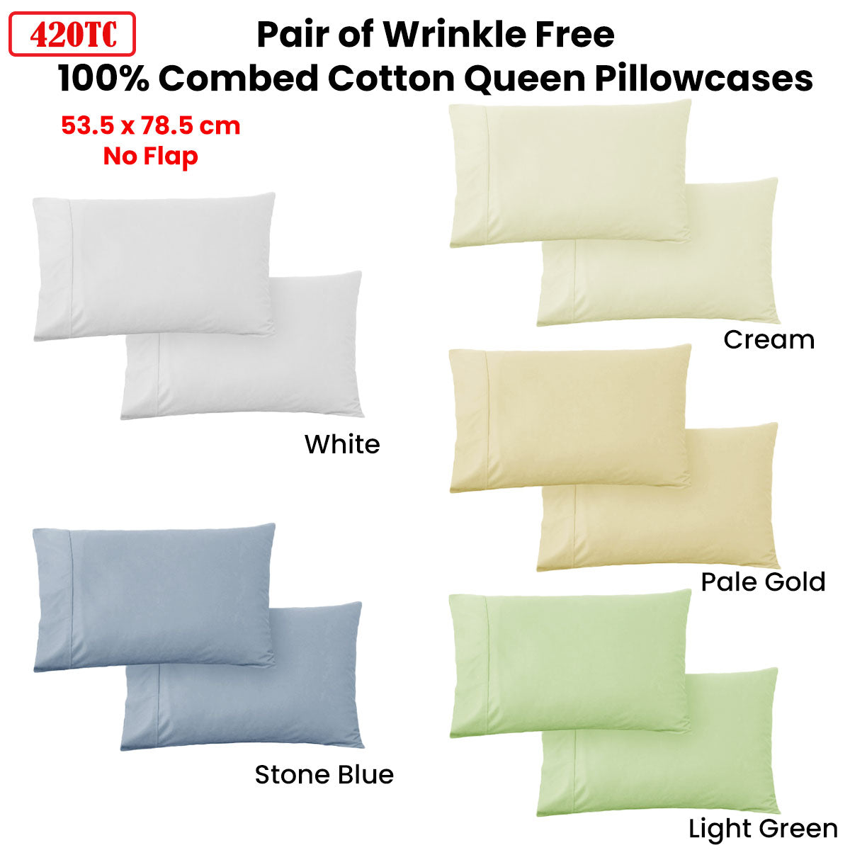 420TC Pair of Wrinkle Free No Flap Queen Pillowcases Pale Gold Tristar Online