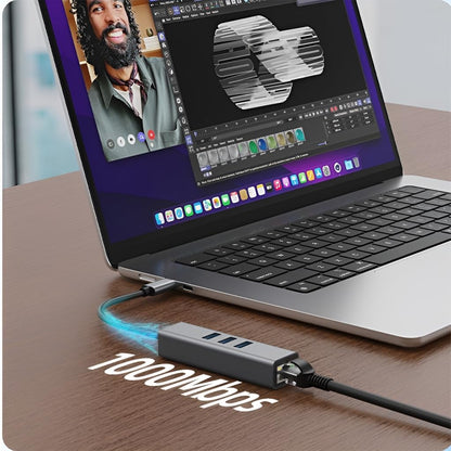 USB C to Ethernet Adapter with 1000Mbps Gigabit RJ45 and 3xUSB 3.0 Ports Tristar Online