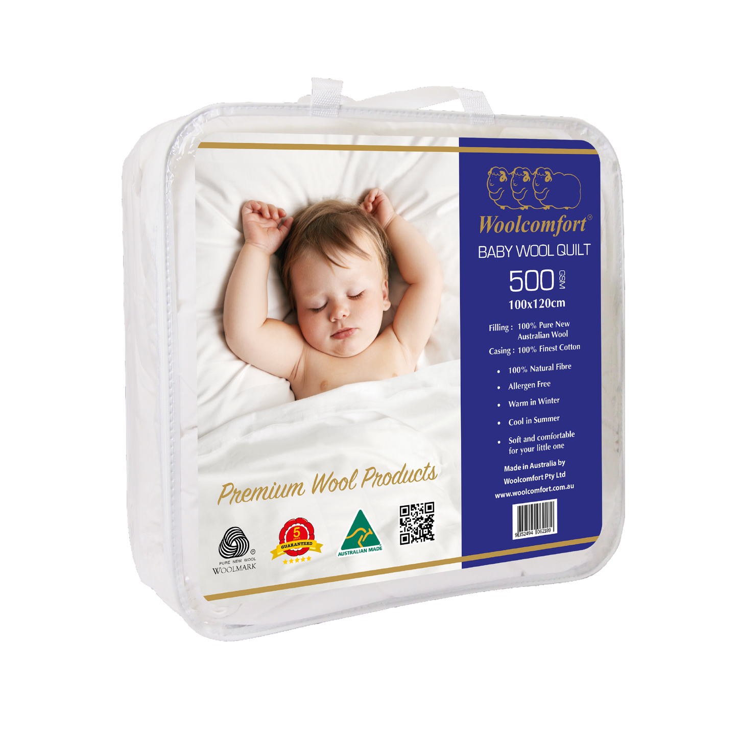 Woolcomfort Aus Made Baby Merino Wool Quilt 500GSM 97x125cm Cot bed