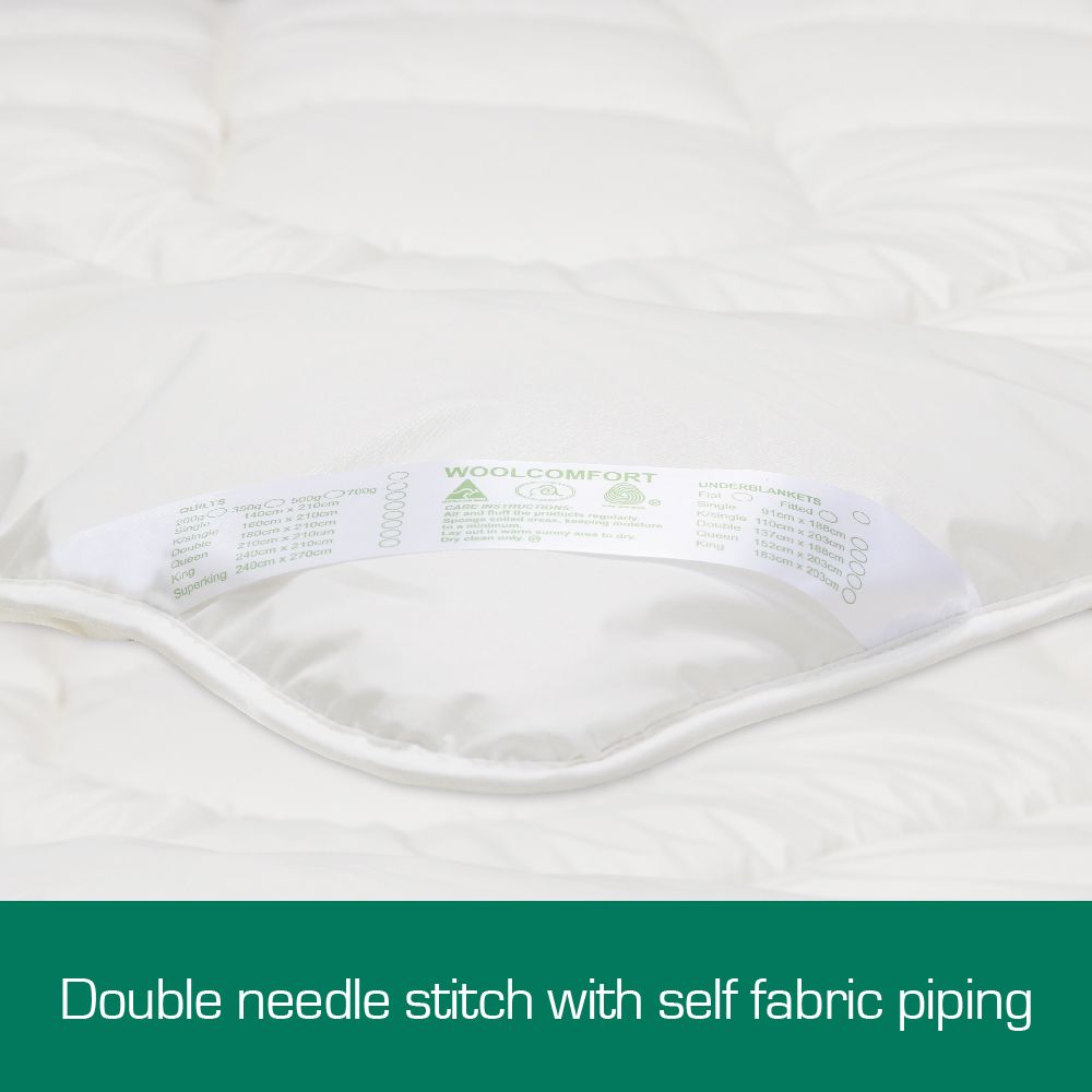 Woolcomfort Aus Made Merino Wool Quilt 500GSM 180x210cm Double Size
