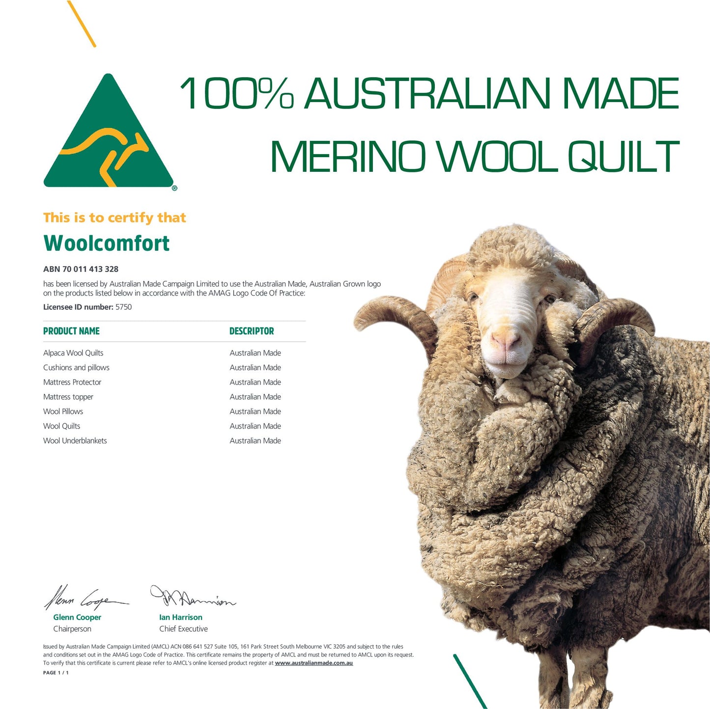 Woolcomfort Aus Made Merino Wool Quilt 700GSM 210x210cm Queen Size
