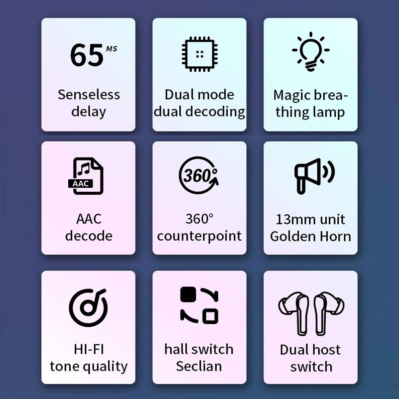 Low Latency Wireless Bluetooth Game Earphones with Colourful Lights - Non-Digital Display Tristar Online