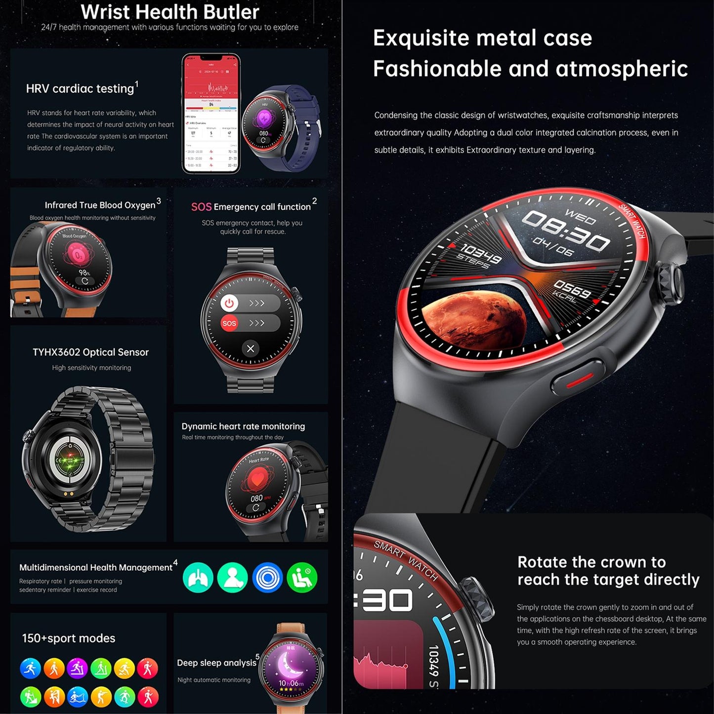 Smart Round Screen Watch With Bt Call And Health Tracking - Leather - Leather Black Tristar Online