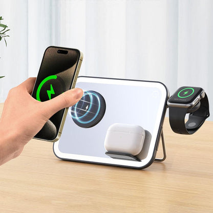 15W 3 In 1 Magnetic Led Makeup Mirror Charger - White Tristar Online