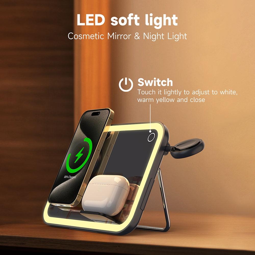 15W 3 In 1 Magnetic Led Makeup Mirror Charger - White Tristar Online