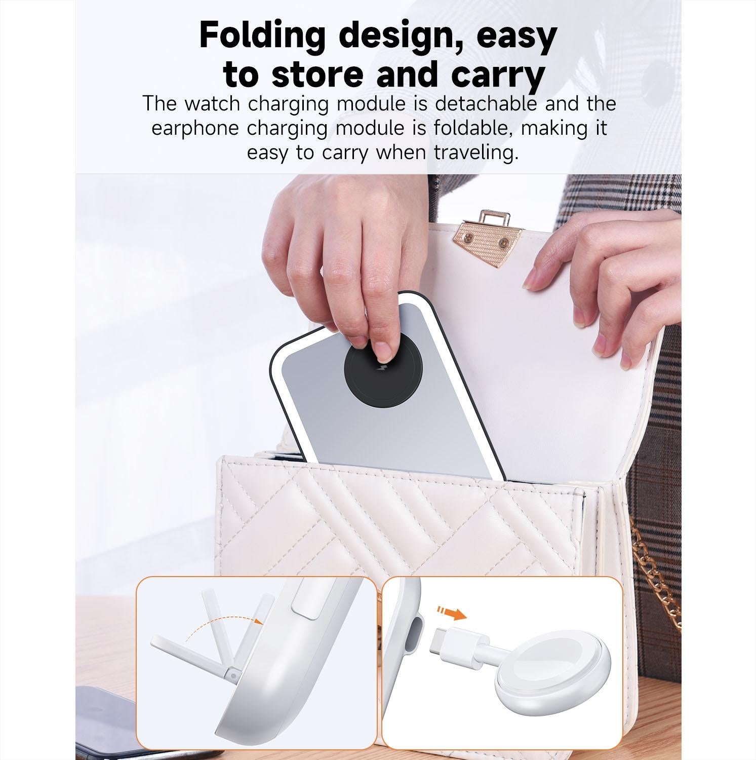 15W 3 In 1 Magnetic Led Makeup Mirror Charger - White Tristar Online