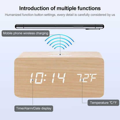 5W Wooden Wireless Charger With Led Mirror Display And Sub Alarm Clock - Bamboo Tristar Online