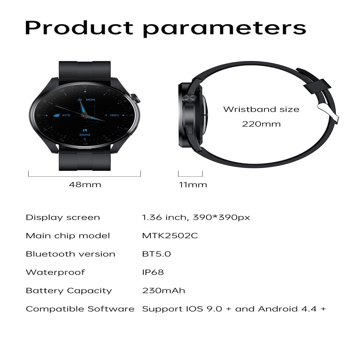 Waterproof Silicone Smartwatch With Colour Display - Black Tristar Online