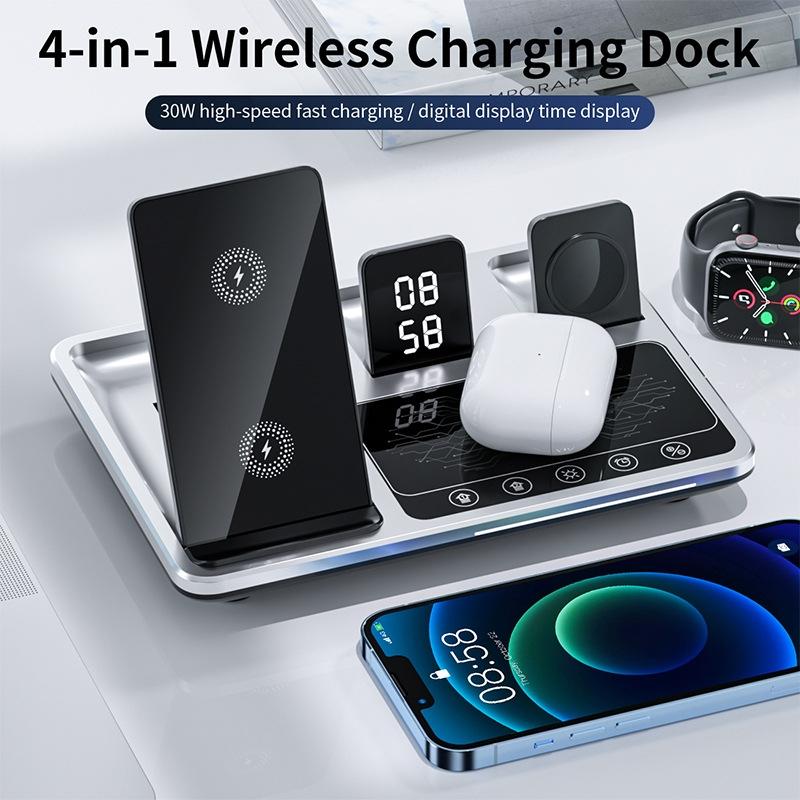 30W 4 In 1 Wireless Charger With Ambient Light Silver / Black Tristar Online
