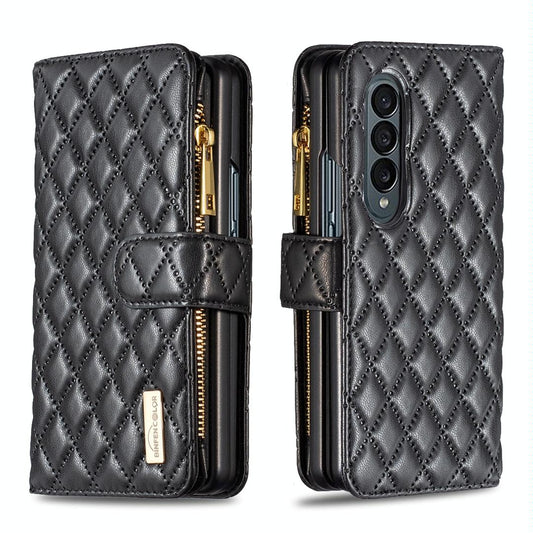 For Samsung Galaxy Z Fold4 5G Leather Zip Wallet - Diamond Lattice Design - Black Tristar Online