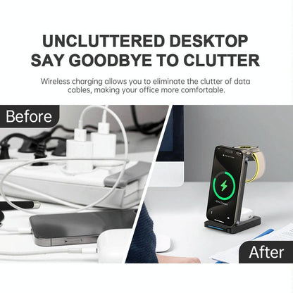 3 In 1 Magnetic Wireless Charger Stand - Black Tristar Online