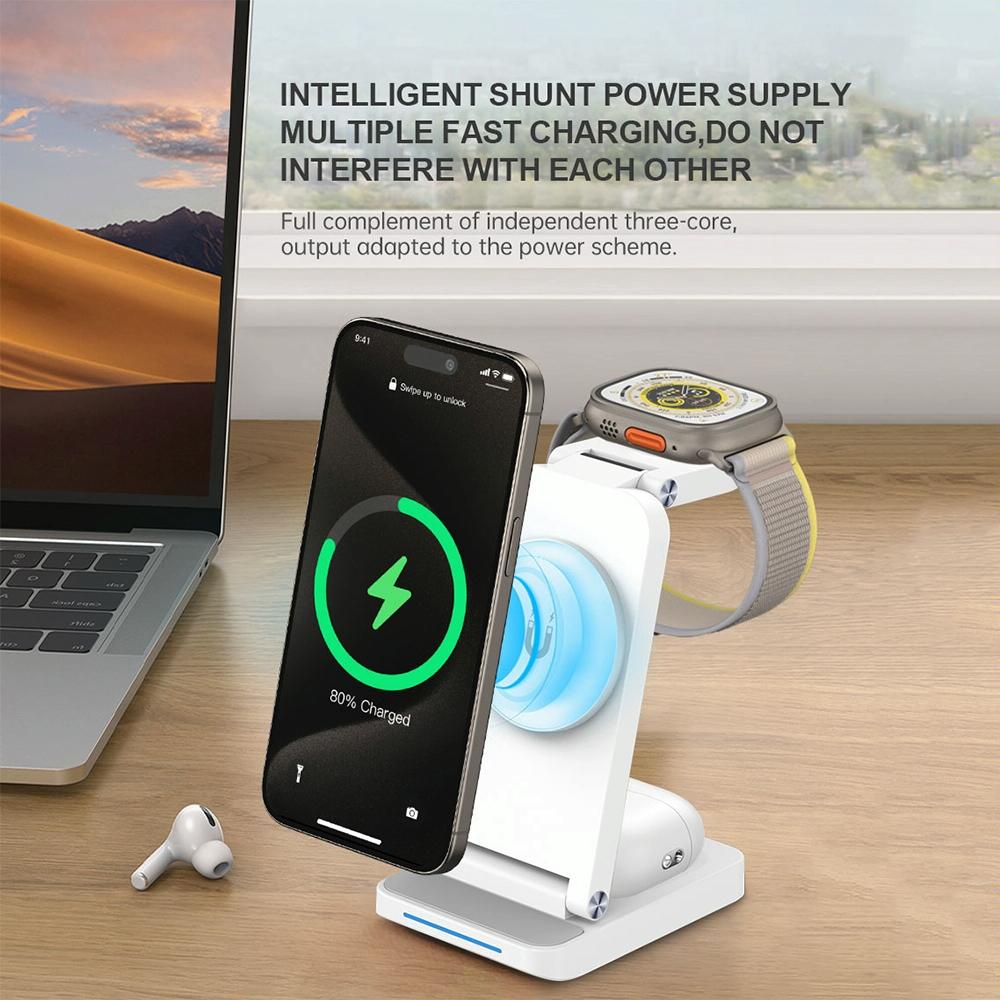 3 In 1 Magnetic Wireless Charger Stand - Black Tristar Online