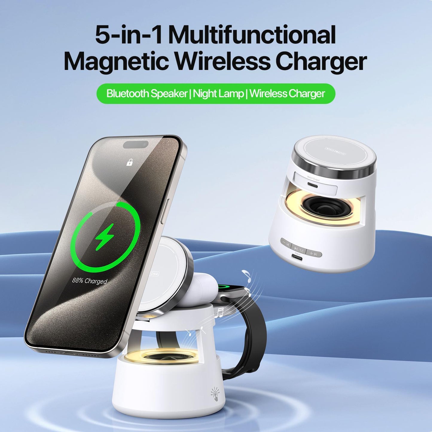 5 In 1 Magnetic Wireless Charger With Bluetooth Speaker Tristar Online