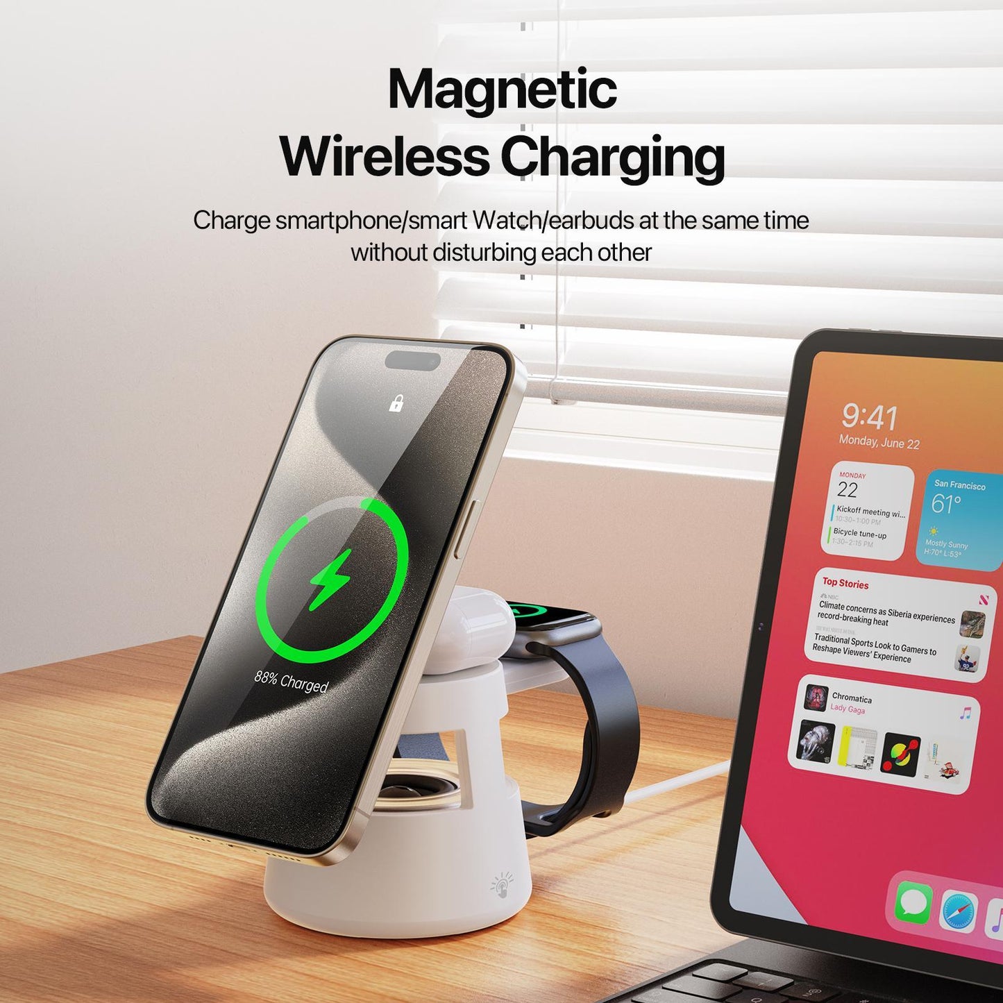 5 In 1 Magnetic Wireless Charger With Bluetooth Speaker Tristar Online