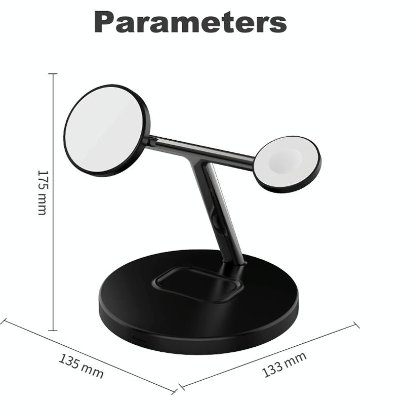 3 In 1 Magnetic Wireless Charger For Mobile Devices - Black Tristar Online