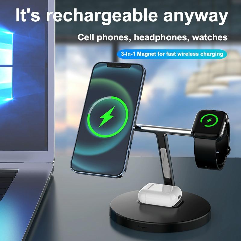 3 In 1 Magnetic Wireless Charger For Mobile Devices - Black Tristar Online