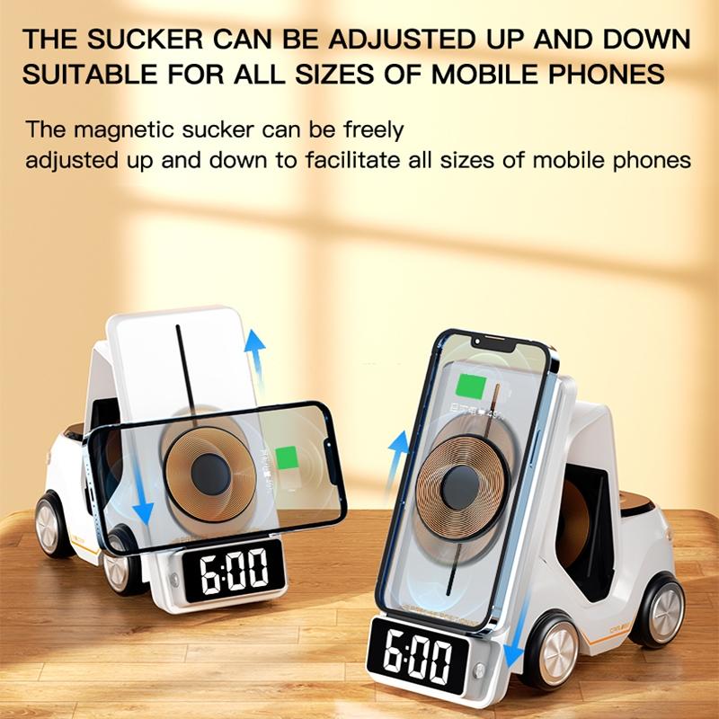 5 In 1 Car Desktop Alarm Clock With Wireless Charging - White Tristar Online