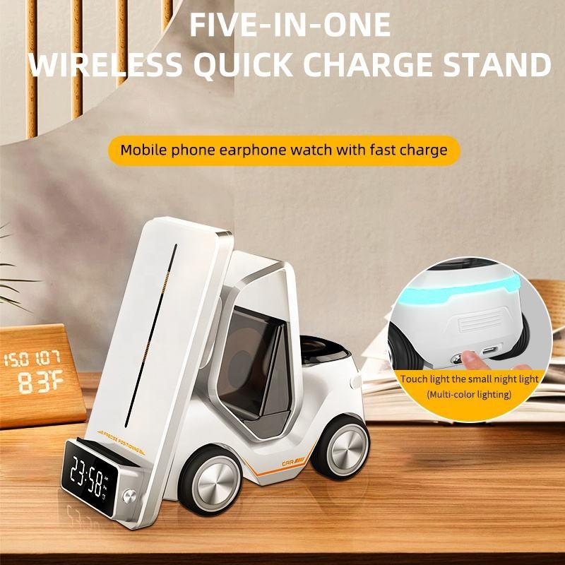 5 In 1 Car Desktop Alarm Clock With Wireless Charging - White Tristar Online