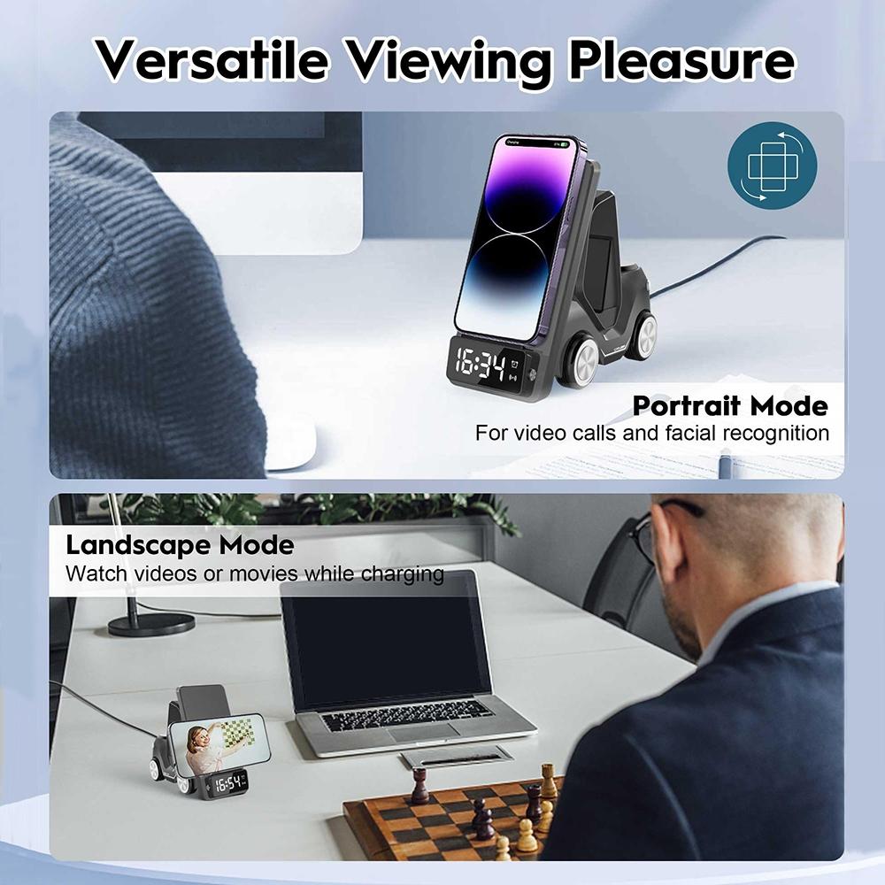 5 In 1 Car Desktop Alarm Clock With Wireless Charging - White Tristar Online