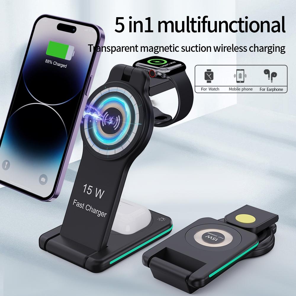 5 In 1 Magnetic Wireless Charger Foldable Black Tristar Online