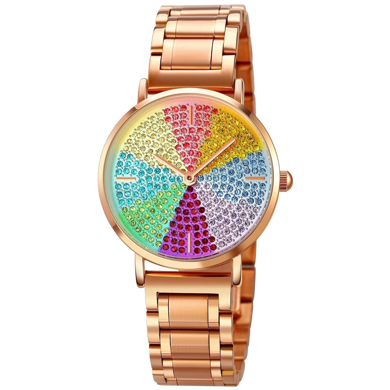 Women Rose Gold Steel Watch with Eight Colour Diamond Dial Tristar Online