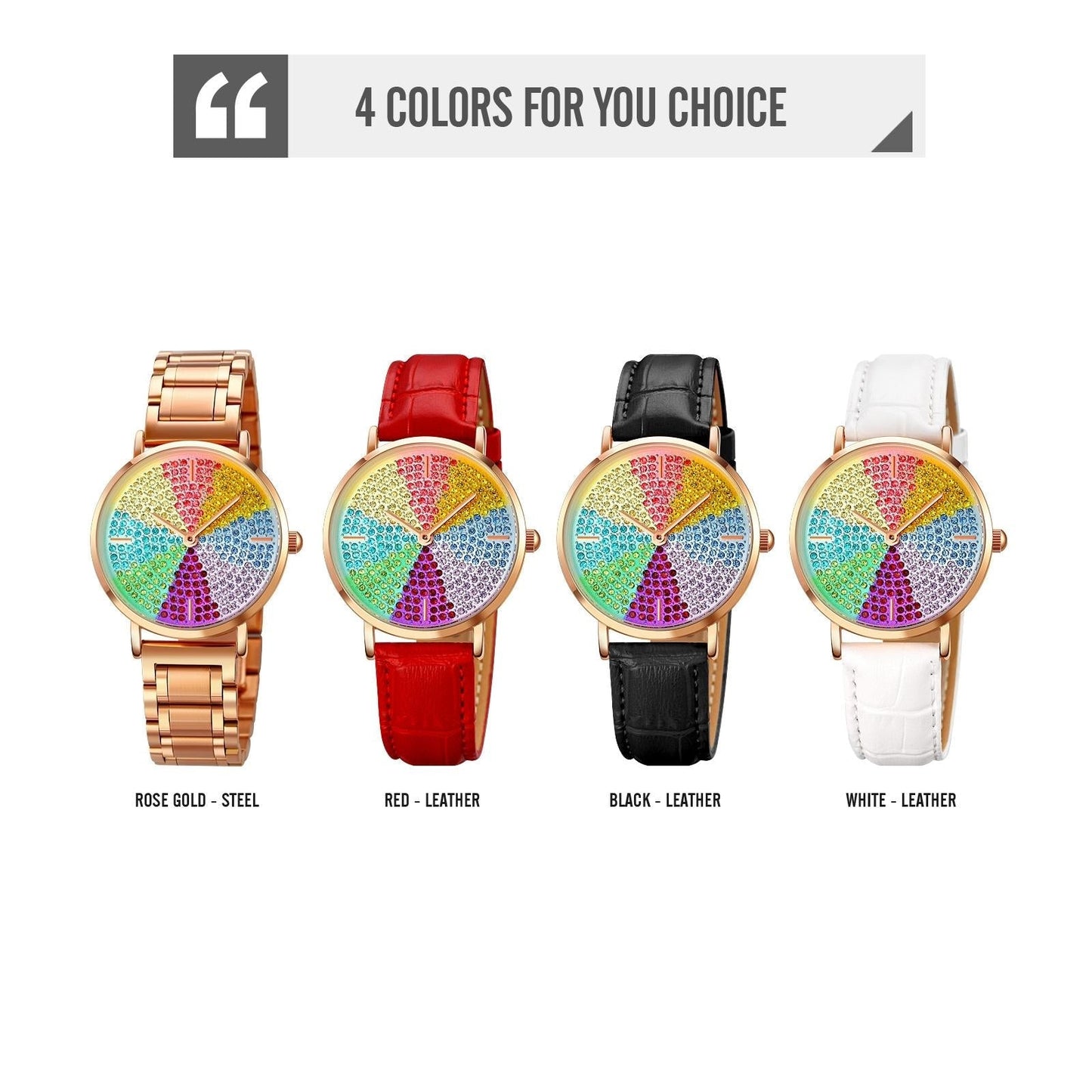 Women Rose Gold Steel Watch with Eight Colour Diamond Dial Tristar Online