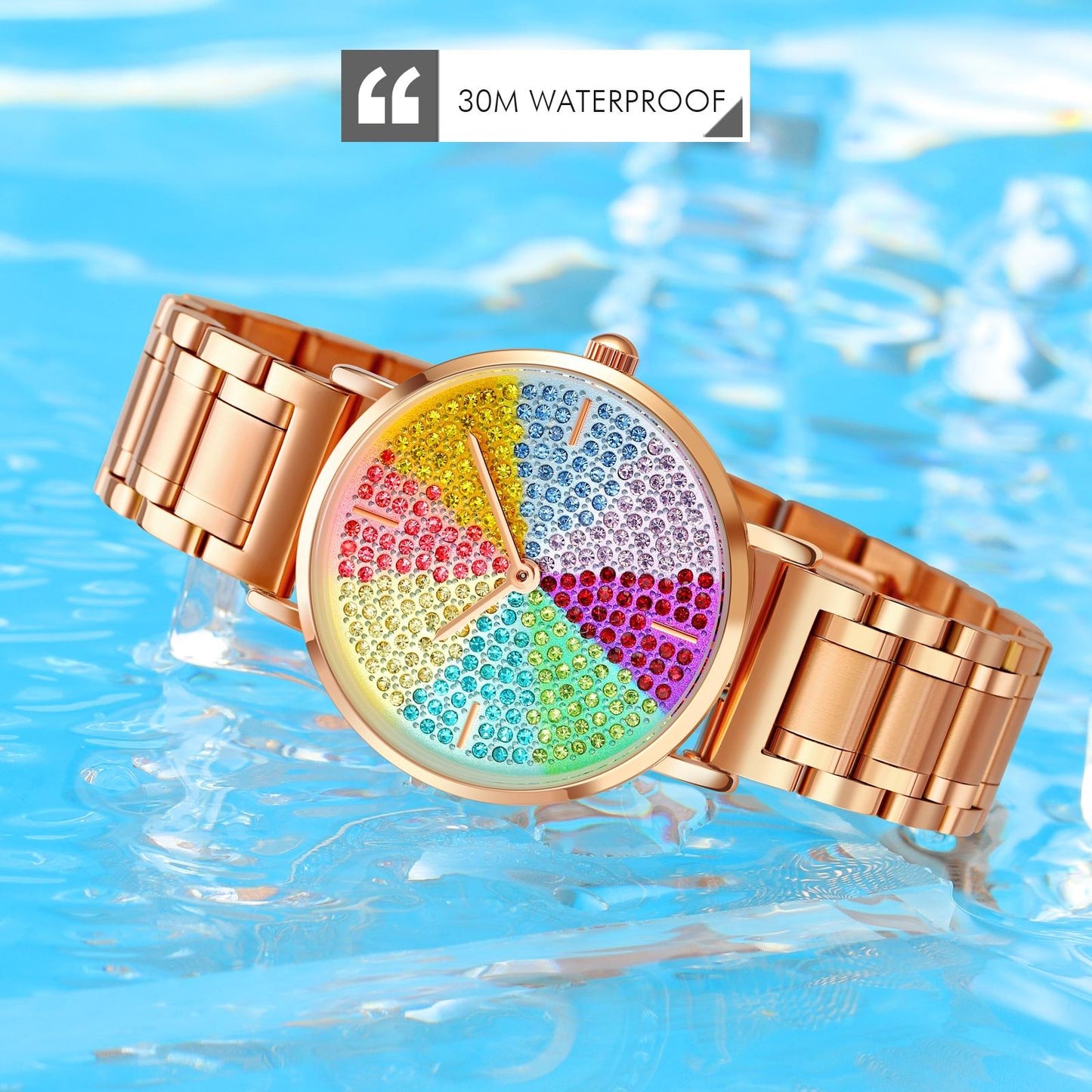 Women Rose Gold Steel Watch with Eight Colour Diamond Dial Tristar Online