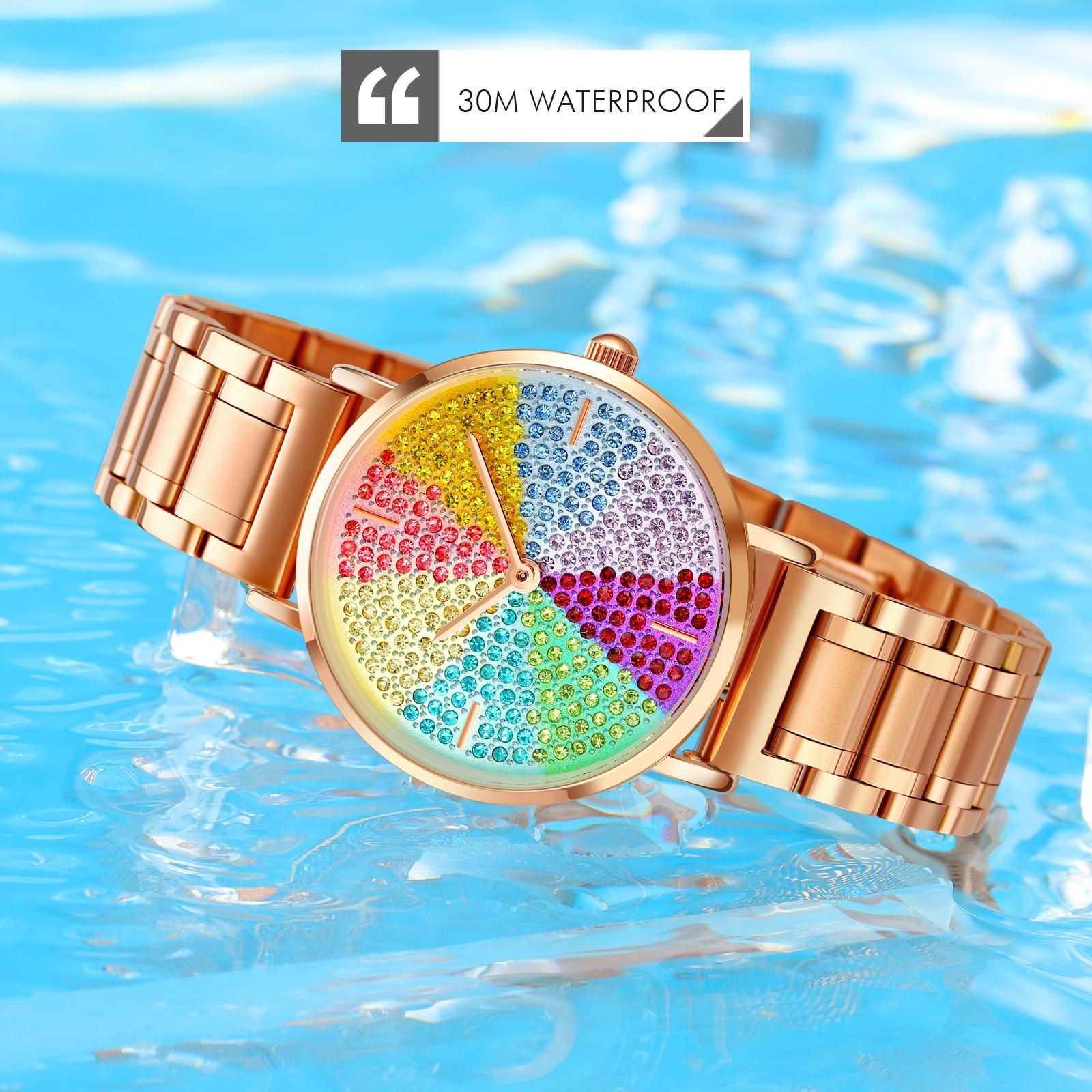 Women Rose Gold Steel Watch with Eight Colour Diamond Dial Tristar Online