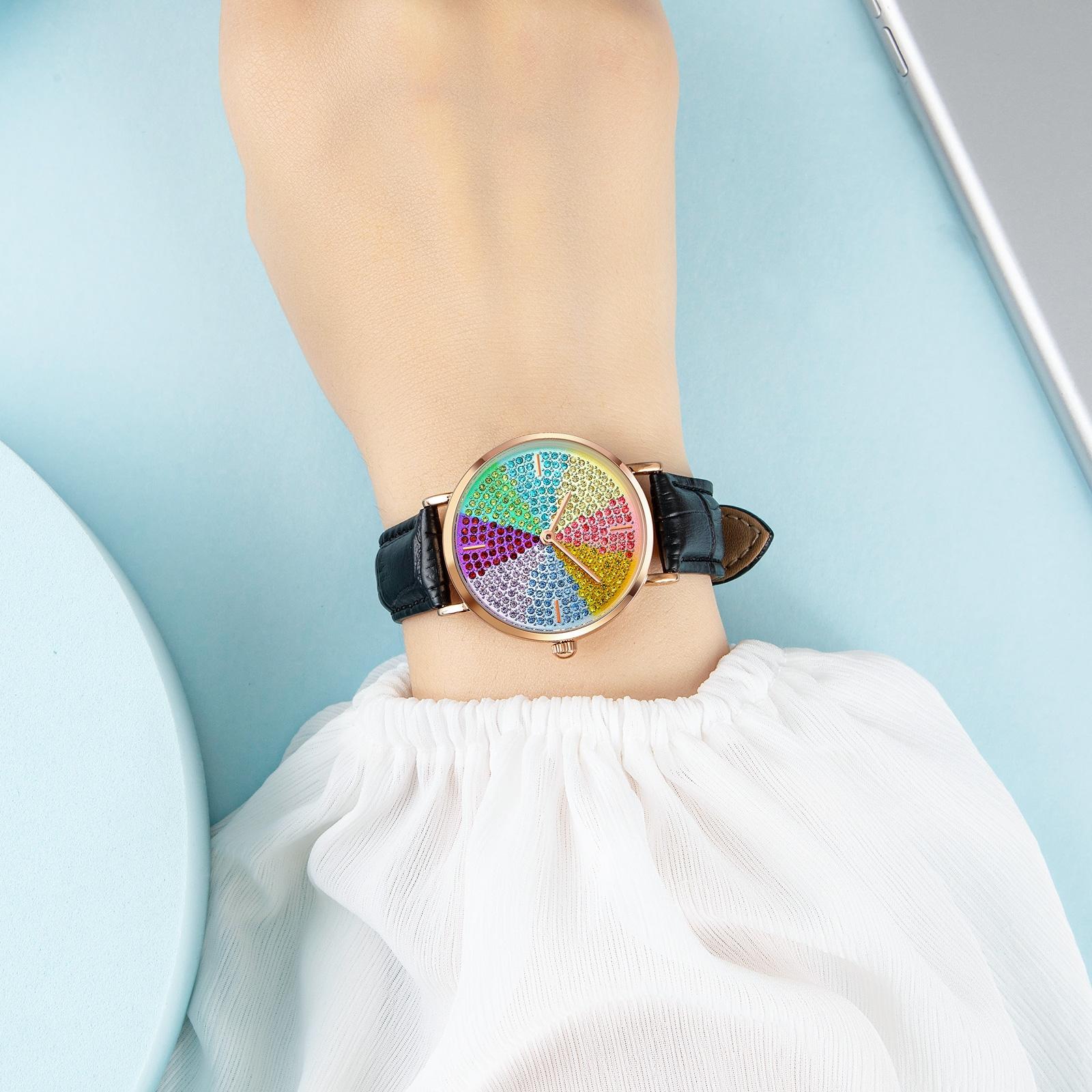 Women Rose Gold Steel Watch with Eight Colour Diamond Dial Tristar Online