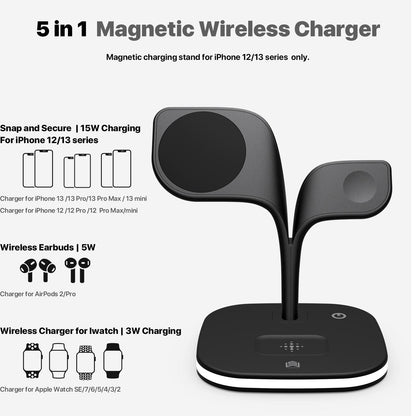 15W 5 In 1 Magnetic Wireless Charger With Stand - Black Tristar Online
