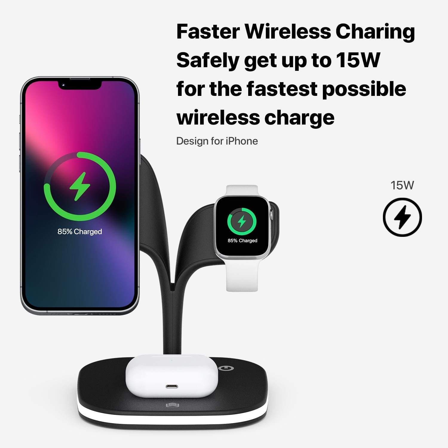 15W 5 In 1 Magnetic Wireless Charger With Stand - Black Tristar Online