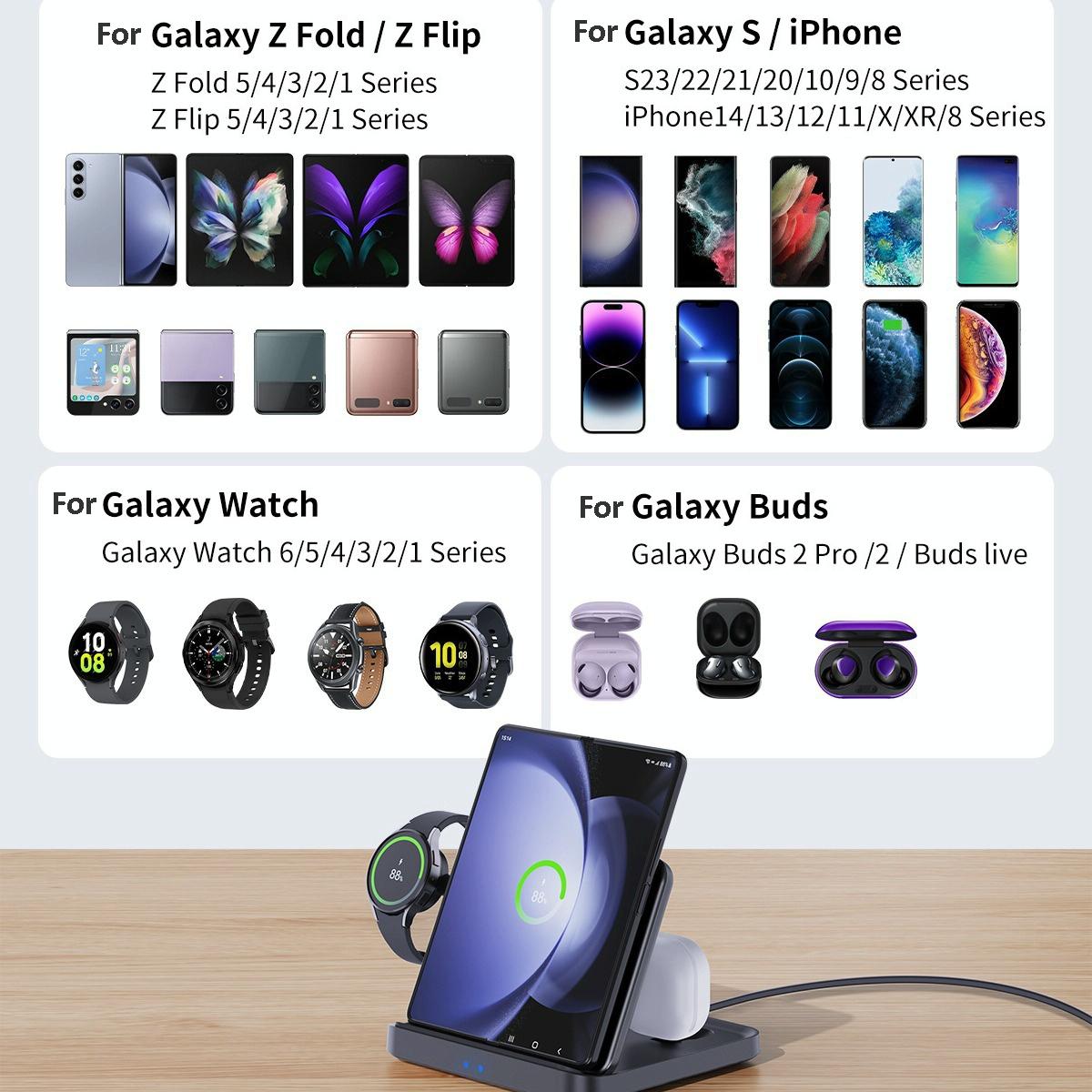 3 In 1 Wireless Charger For Samsung Galaxy Z Fold Black Tristar Online