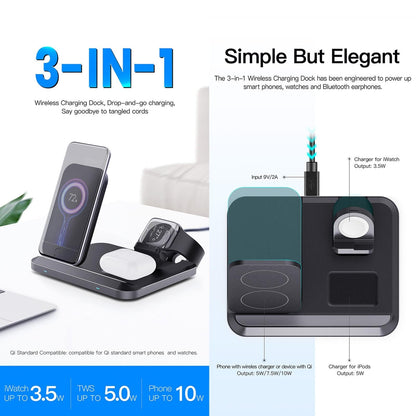 15W 3 In 1 Foldable Wireless Charger - Black Tristar Online