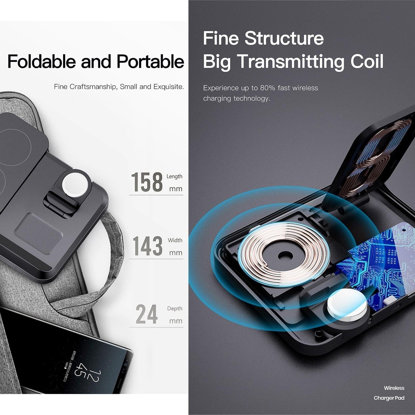 15W 3 In 1 Foldable Wireless Charger - Black Tristar Online