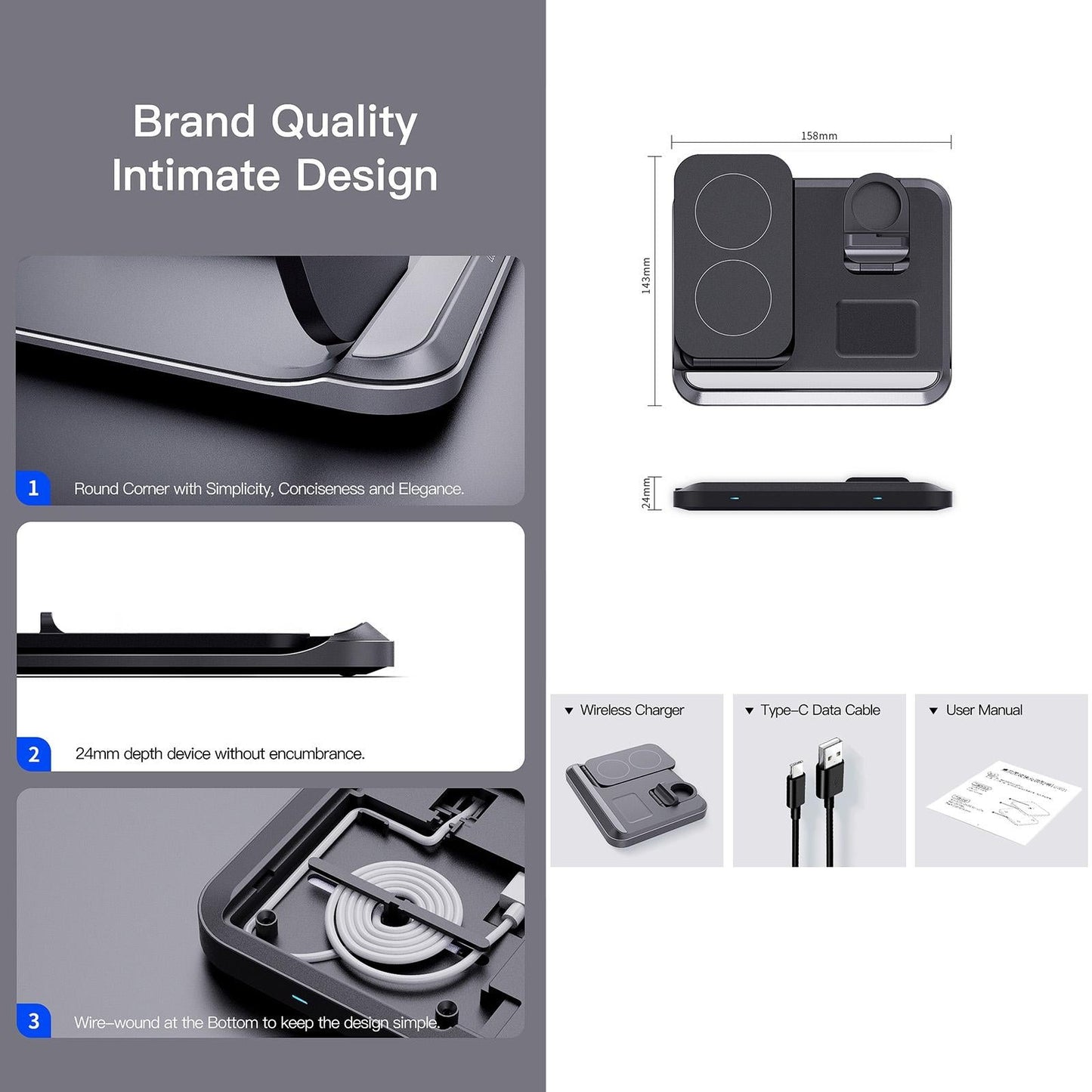 15W 3 In 1 Foldable Wireless Charger - Black Tristar Online