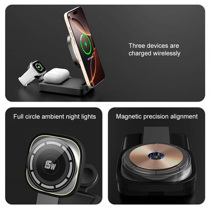 3 In 1 Magnetic Wireless Charger With Led Light - Black Tristar Online