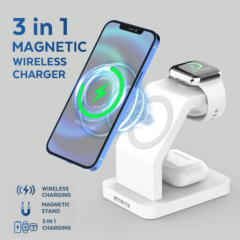 3 In 1 Magnetic Wireless Charger For Iphone Iwatch Airpods - White Tristar Online
