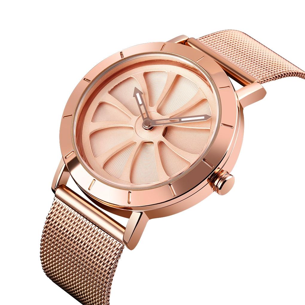 Stylish Skeleton Dial Waterproof Men Watch with Mesh Strap - Rose Gold Tristar Online