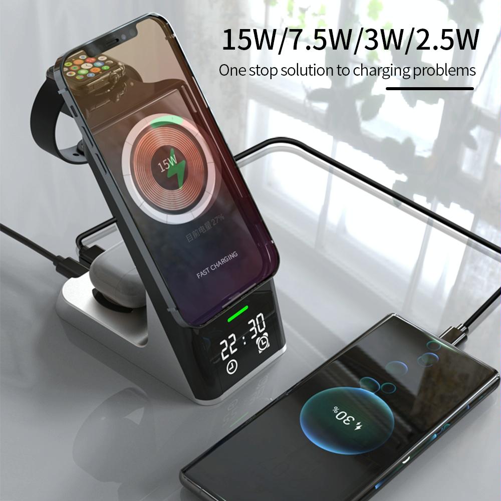 15W 6 In 1 Magnetic Wireless Charger With Clock For Iwatch / Airpods Tristar Online